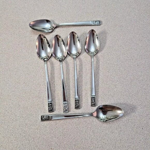 International Silver Vintage Rose Patter Teaspoons 6 piece Set - Picture 1 of 4